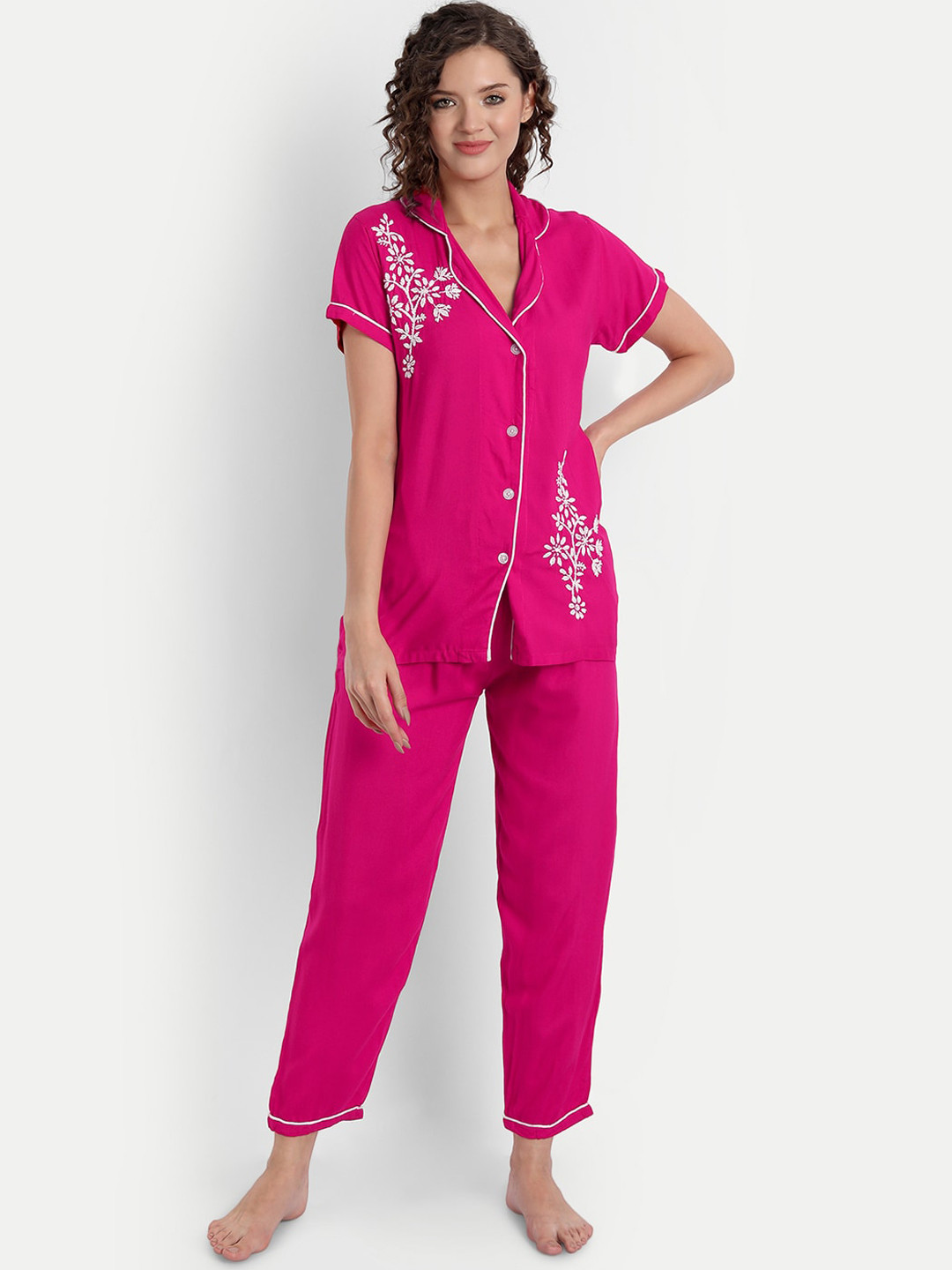 

Indiankala4u Floral Chikankari Embroidered Night suit, Magenta