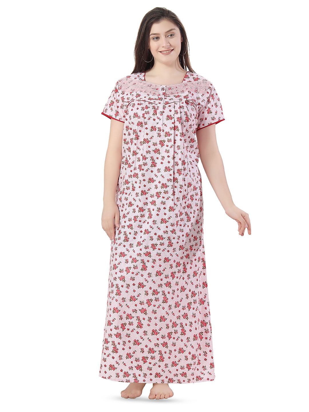 

Soulemo Floral Printed Pure Cotton Maxi Nightdress, Peach