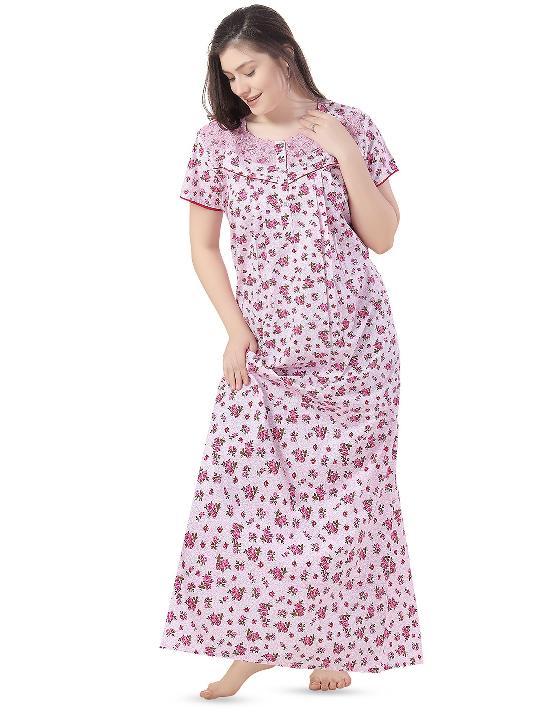 

Soulemo Floral Printed Pure Cotton Maxi Nightdress, Pink