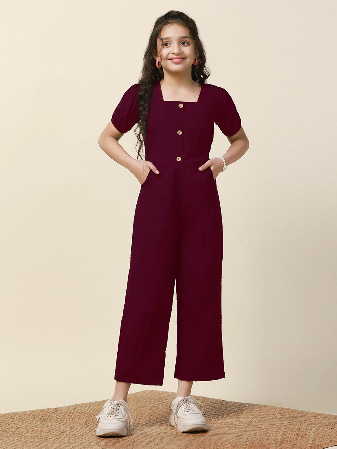 

FASHION DREAM Girls Square Neck Basic Jumpsuit, Maroon