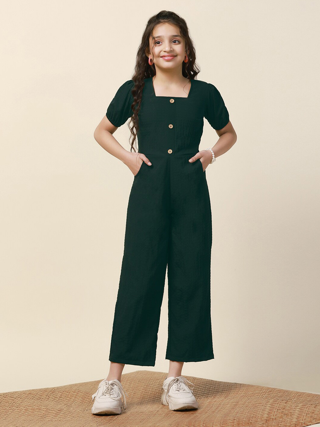 

FASHION DREAM Girls Square Neck Basic Jumpsuit, Green