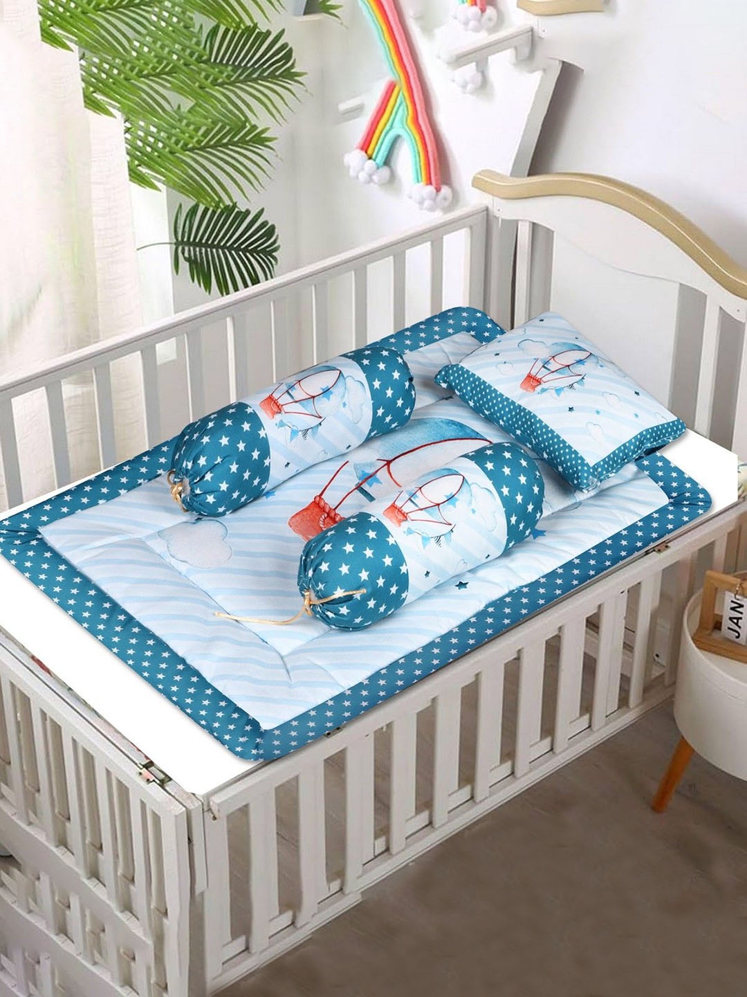 

LOREM Infants Printed Cotton Baby Bed Set, Blue