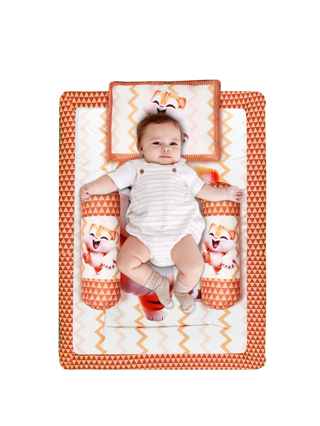 

LOREM Infants Printed Cotton Baby Bed Set, Orange
