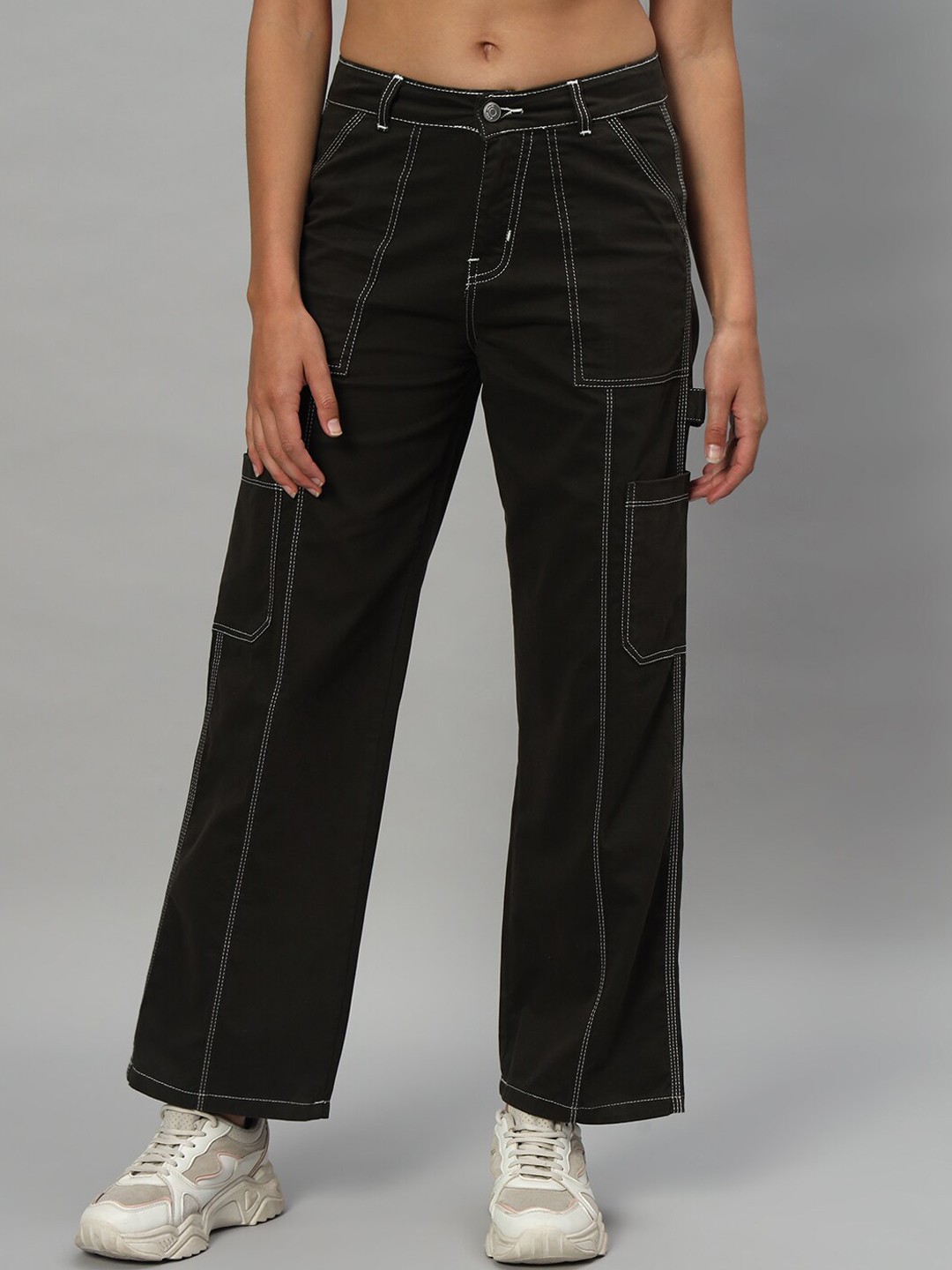

Chemistry Women Self Design Relaxed High-Rise Zip Flat-Front Loose Fit High-Rise Trouser, Black