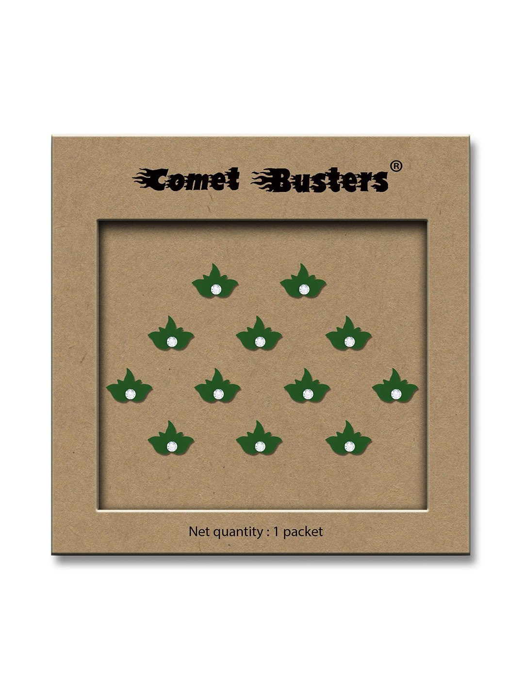 

Comet Busters Traditional Designer Beaded Reusable Bindi 12Pcs - Green