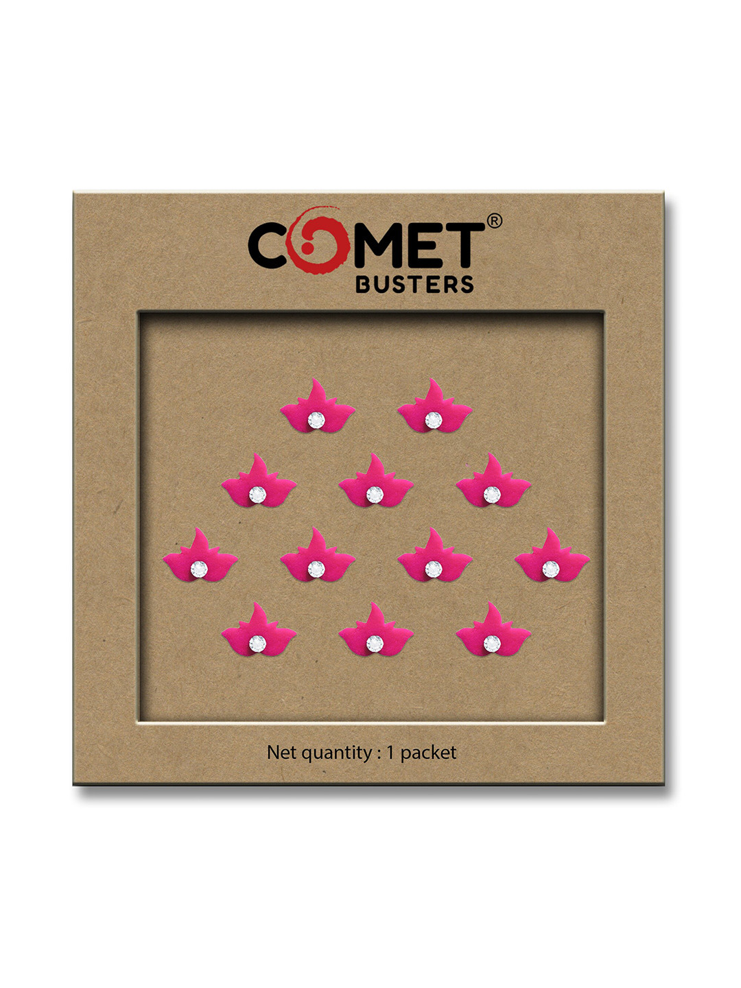 

Comet Busters Traditional Designer Beaded Reusable Bindi 12Pcs - Pink