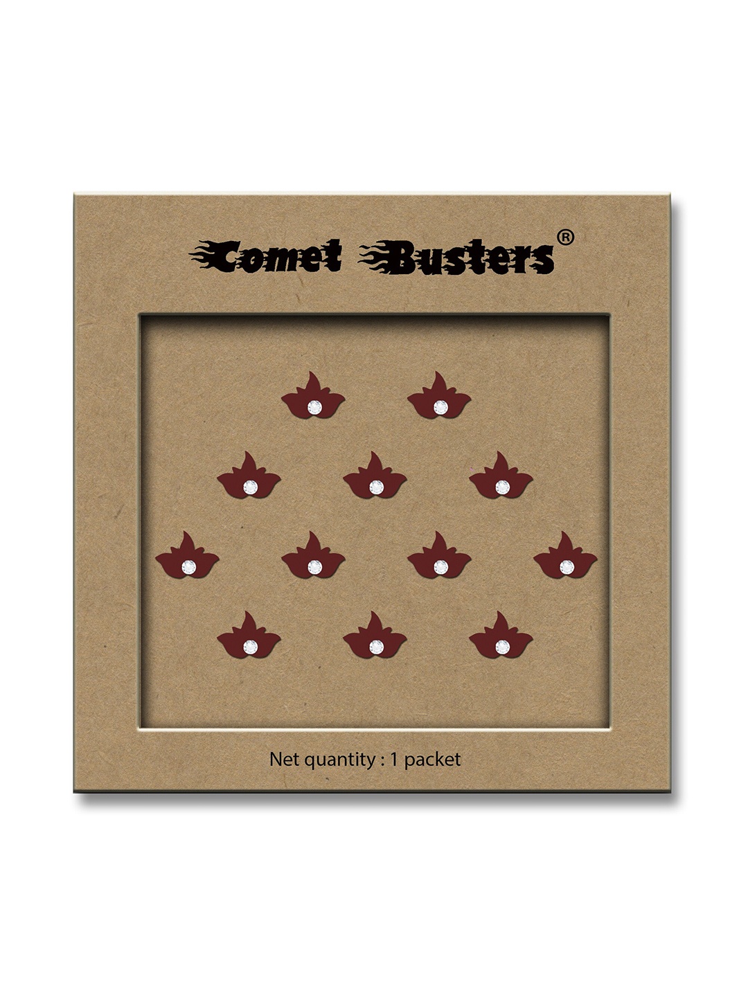 

Comet Busters Traditional Designer Beaded Reusable Bindi 12Pcs - Maroon