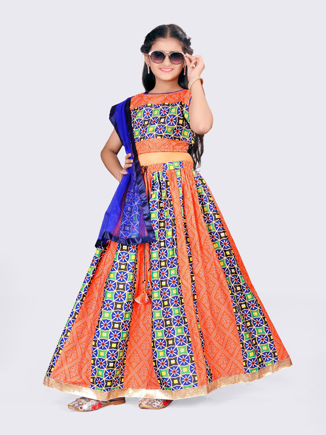 

BAESD Girls Printed Ready to Wear Lehenga & Blouse With Dupatta, Orange