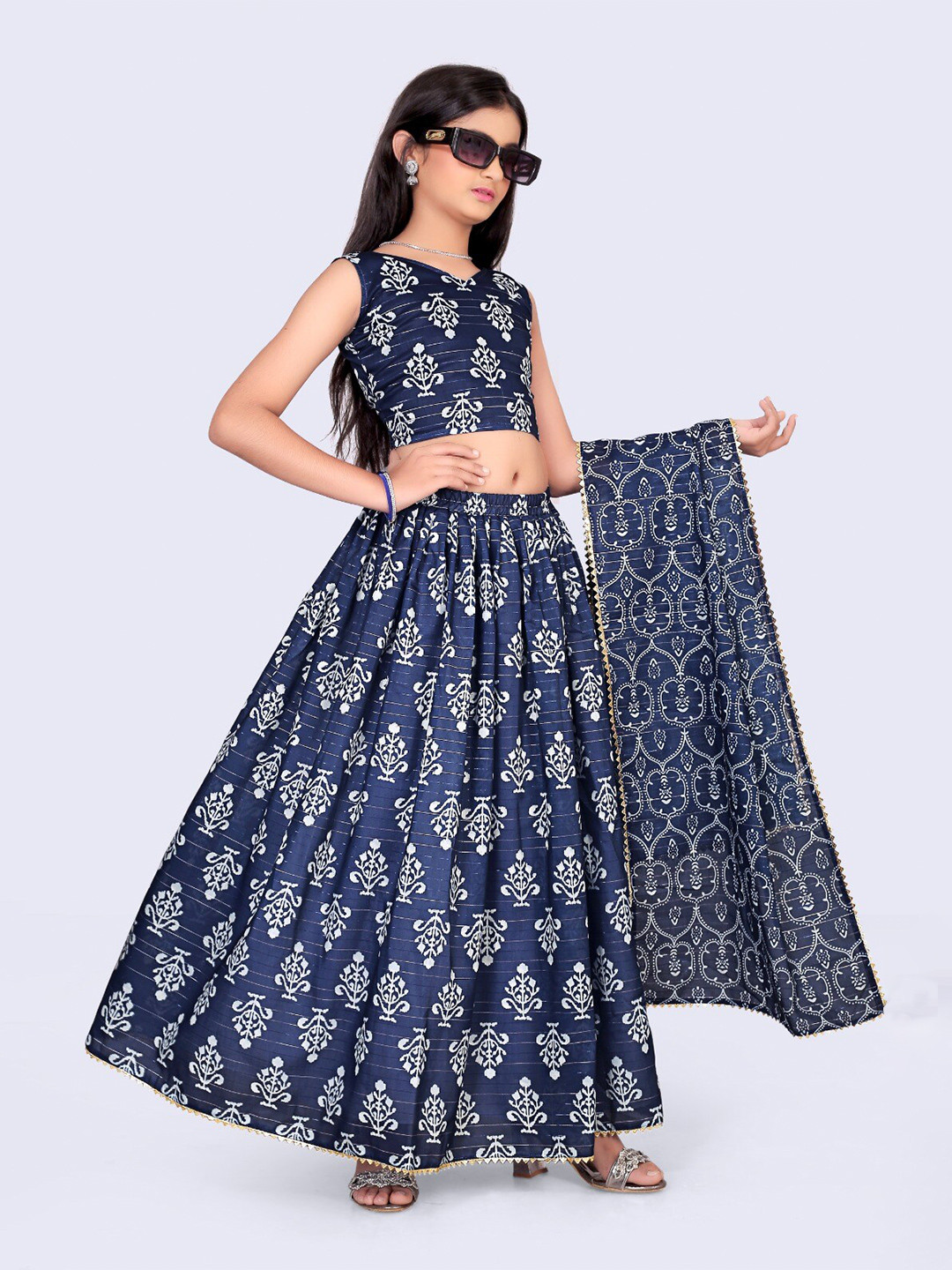 

BAESD Girls Ready to Wear Lehenga & Blouse With Dupatta, Navy blue