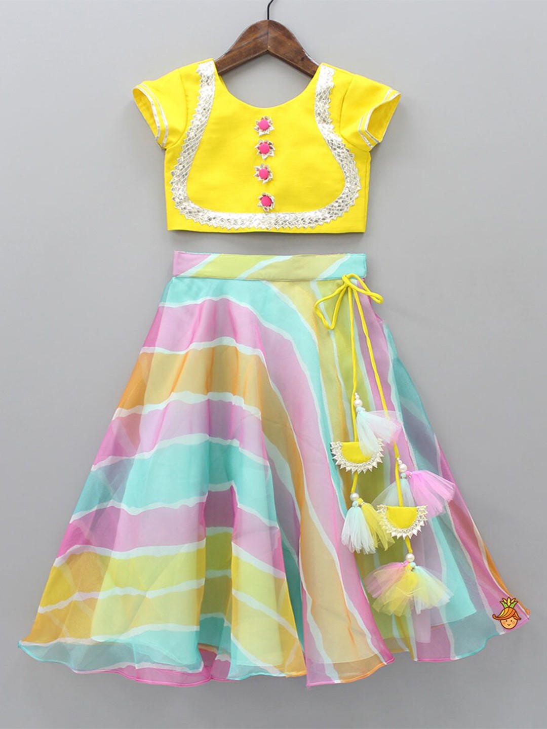 

BAESD Girls Embellished Gotta Patti Ready to Wear Lehenga & Blouse, Yellow