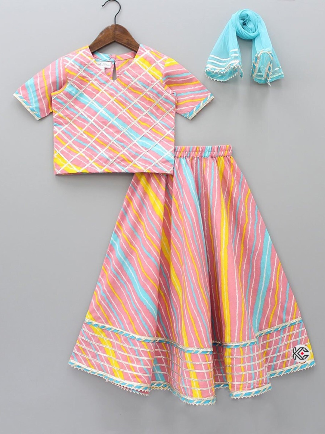 

BAESD Girls Printed Gotta Patti Ready to Wear Lehenga & Blouse With Dupatta, Peach