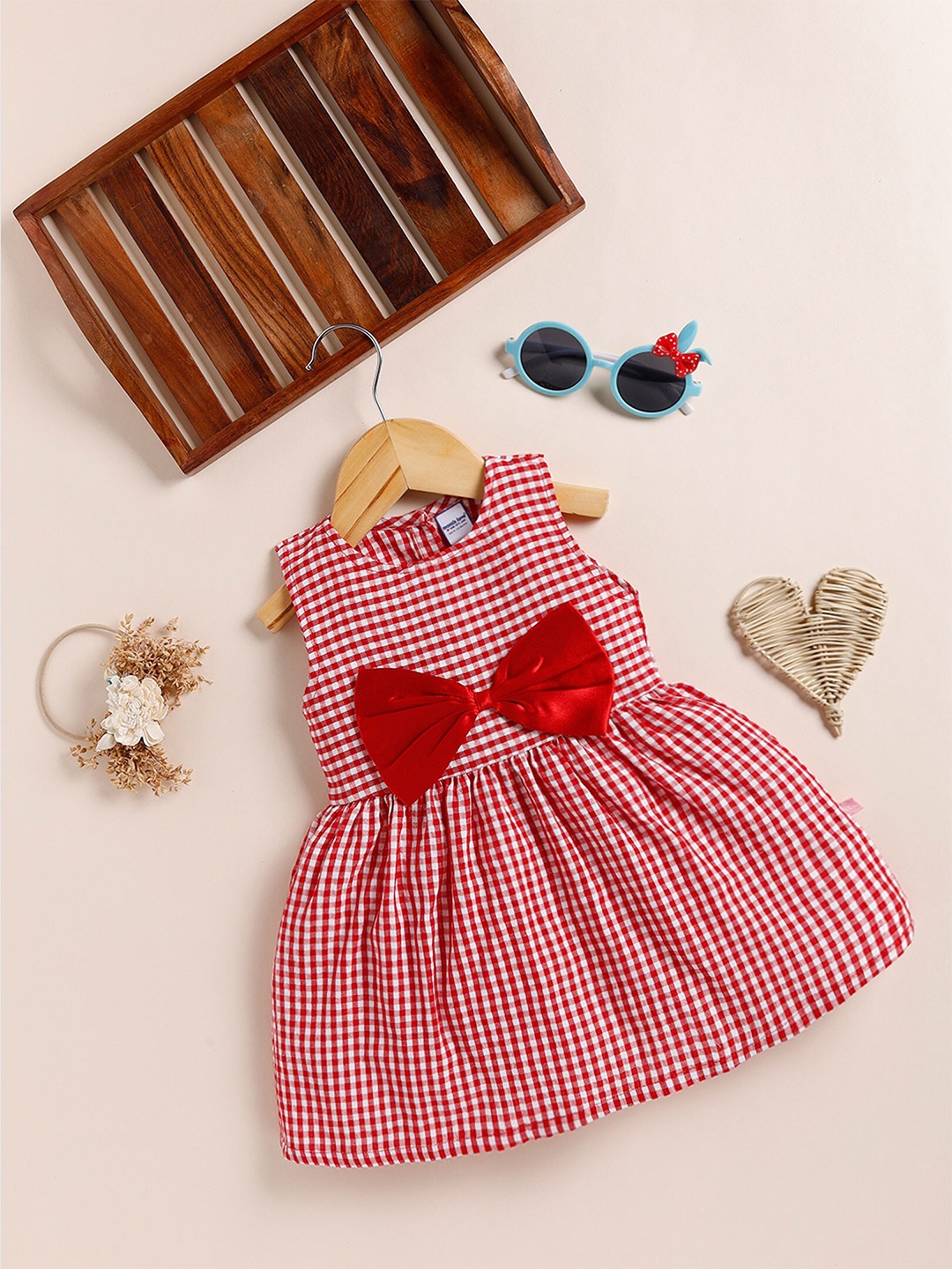 

Moms Love Polka Dot Printed Round Neck Sleeveless Cotton Fit & Flare Dress, Red