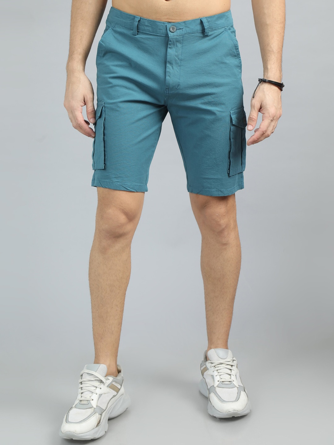 

Bushirt Men Mid-Rise Cotton Cargo Shorts, Blue