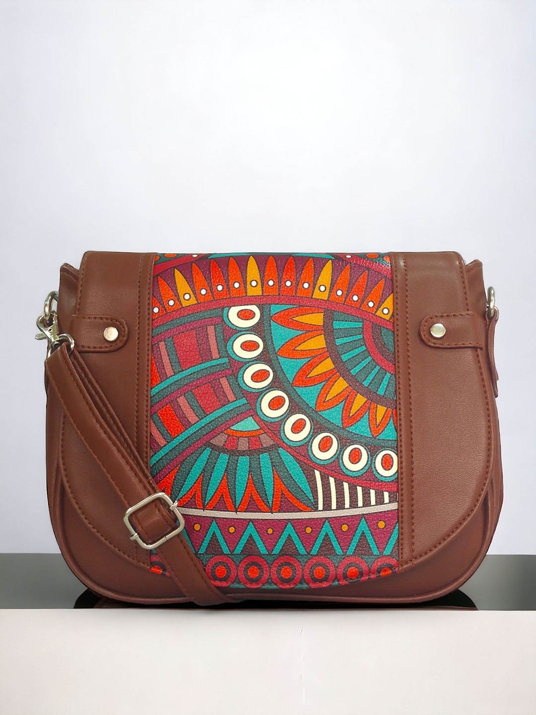 

Toteteca Geometric Printed Half Moon Sling Bag, Brown