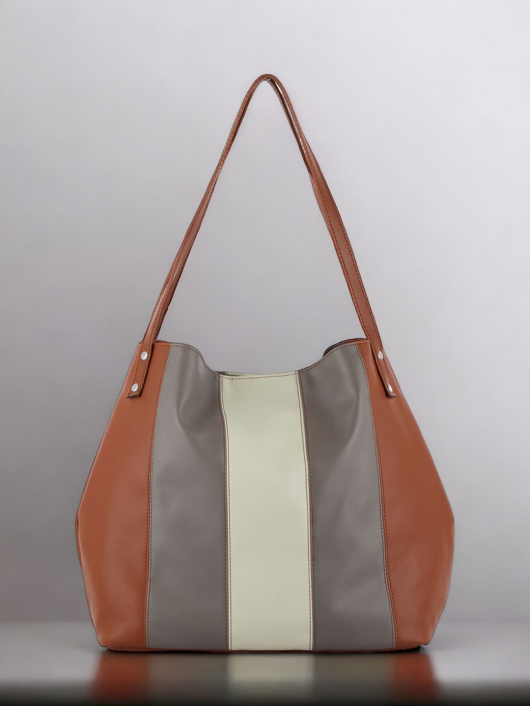 

Toteteca Colourblocked Oversized Shopper Hobo Bag, Tan