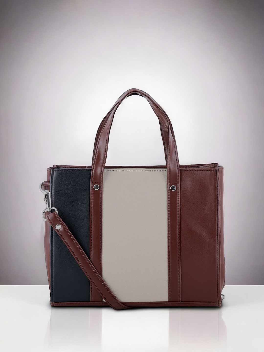 

Toteteca Colourblocked PU Oversized Structured Handheld Bag, White