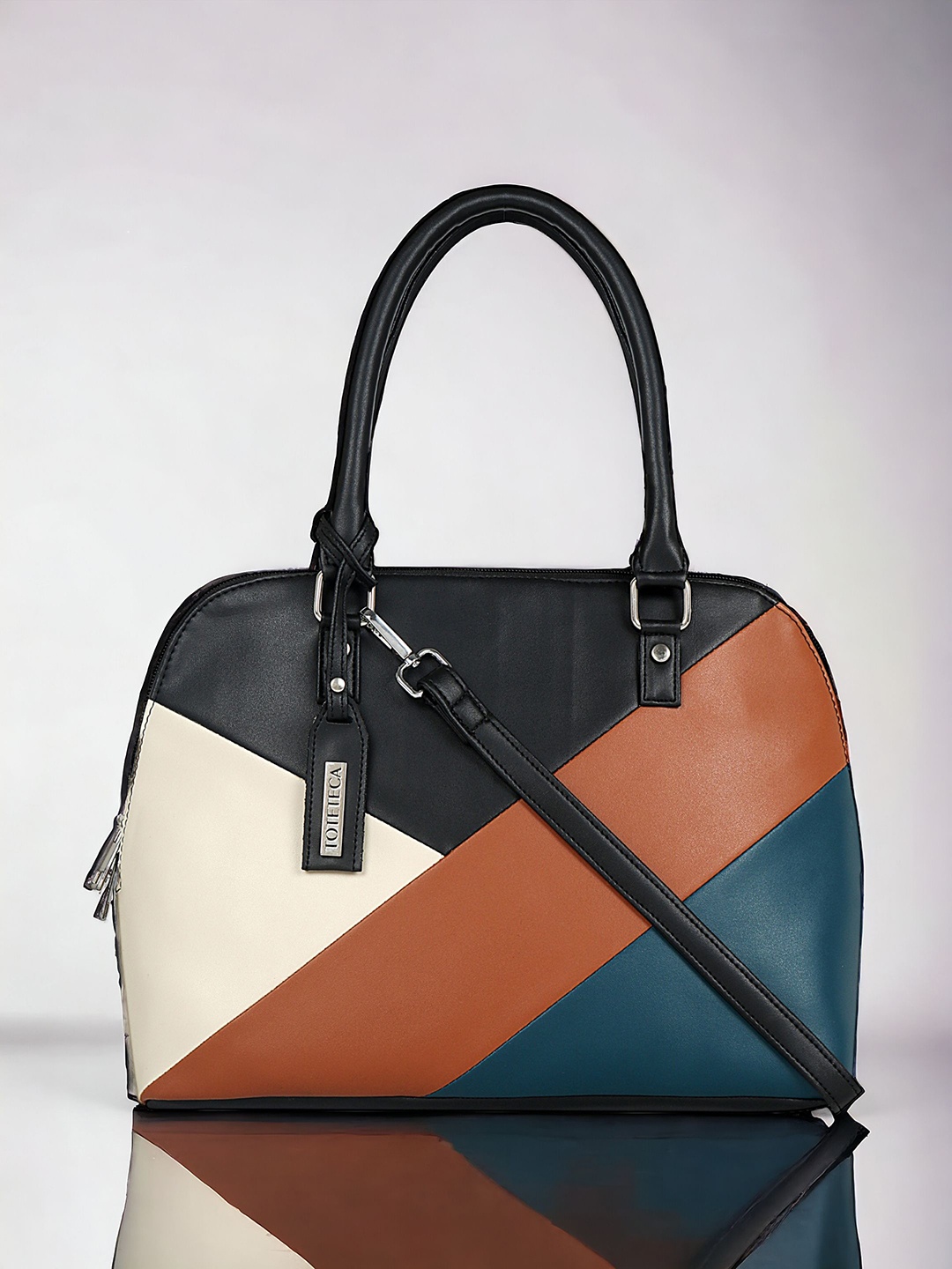 

Toteteca Colourblocked Structured Handheld Bag, Tan