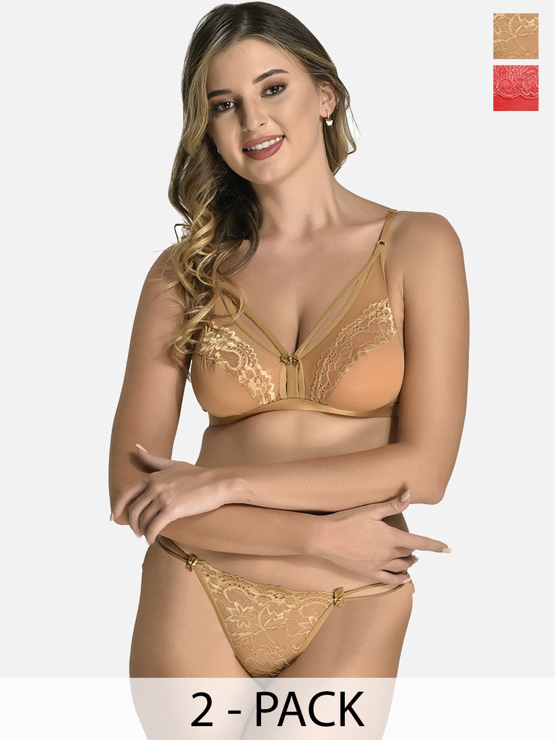 

StyFun Pack of 2 Non Padded Lingerie Set, Beige