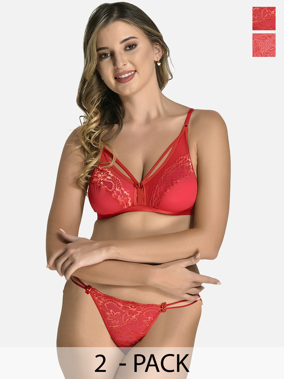 

StyFun Pack of 2 Non Padded Lingerie Sets, Red