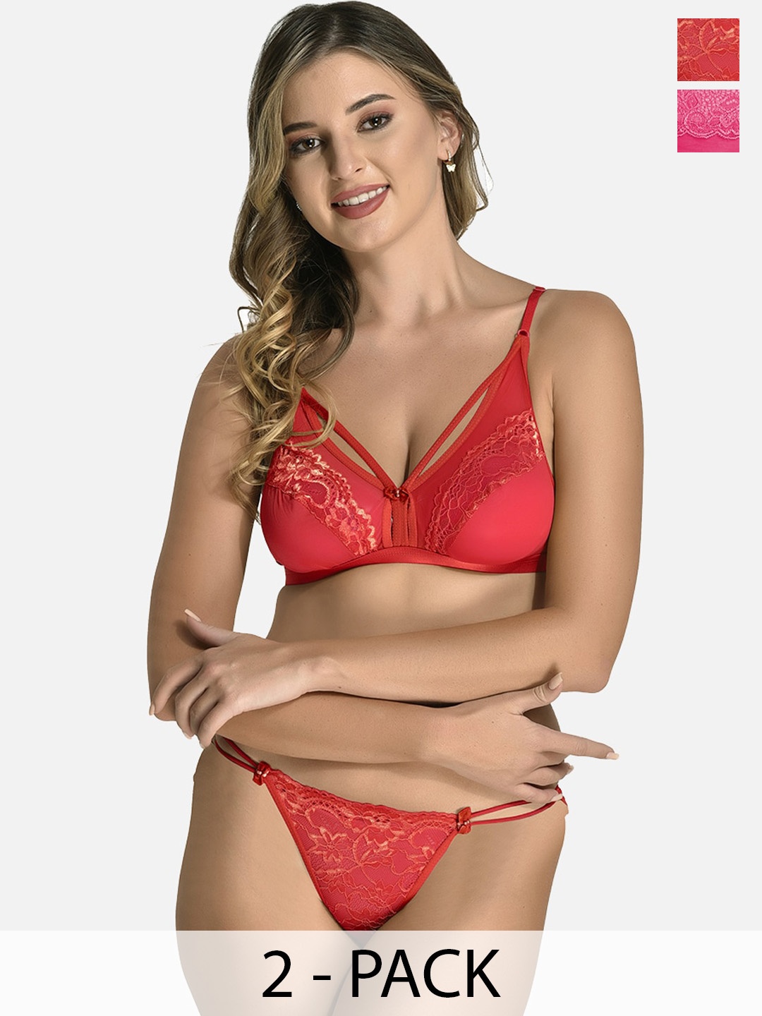 

StyFun Pack of 2 Non Padded Lingerie Set, Red
