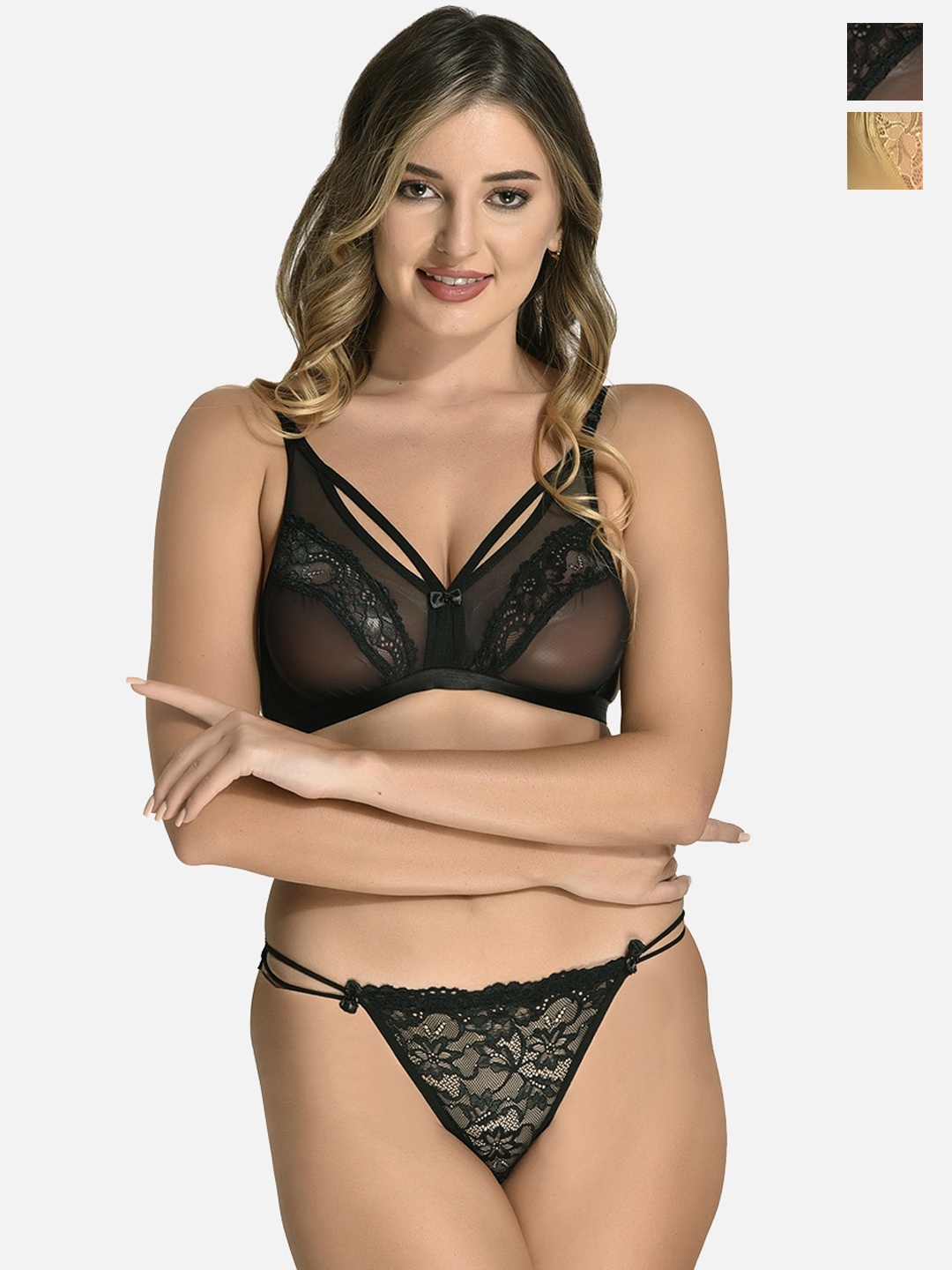 

StyFun Pack Of 2 Non Padded Lace Lingerie Set, Black