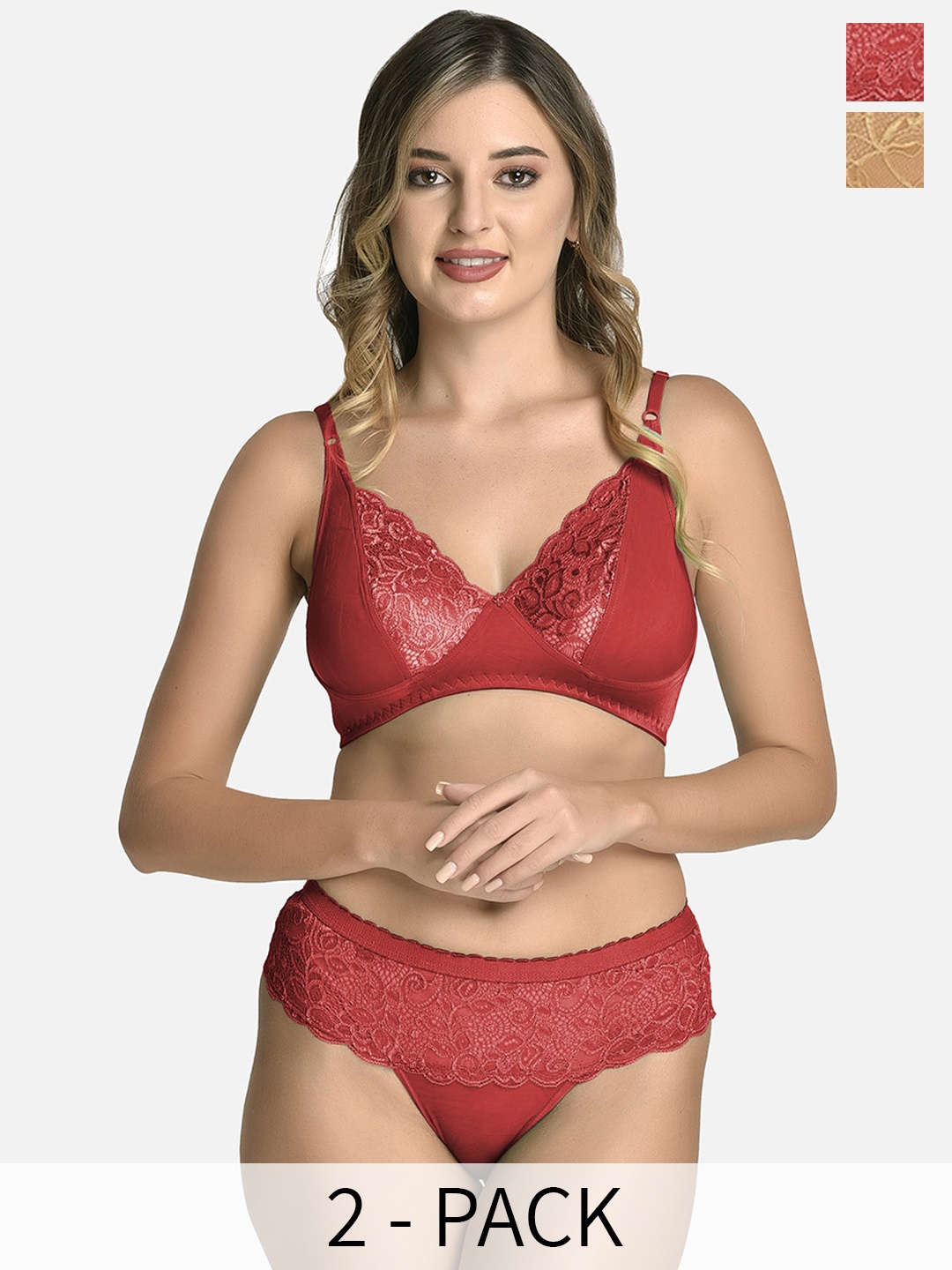 

StyFun Pack Of 2 Non Padded Lingerie Set, Beige