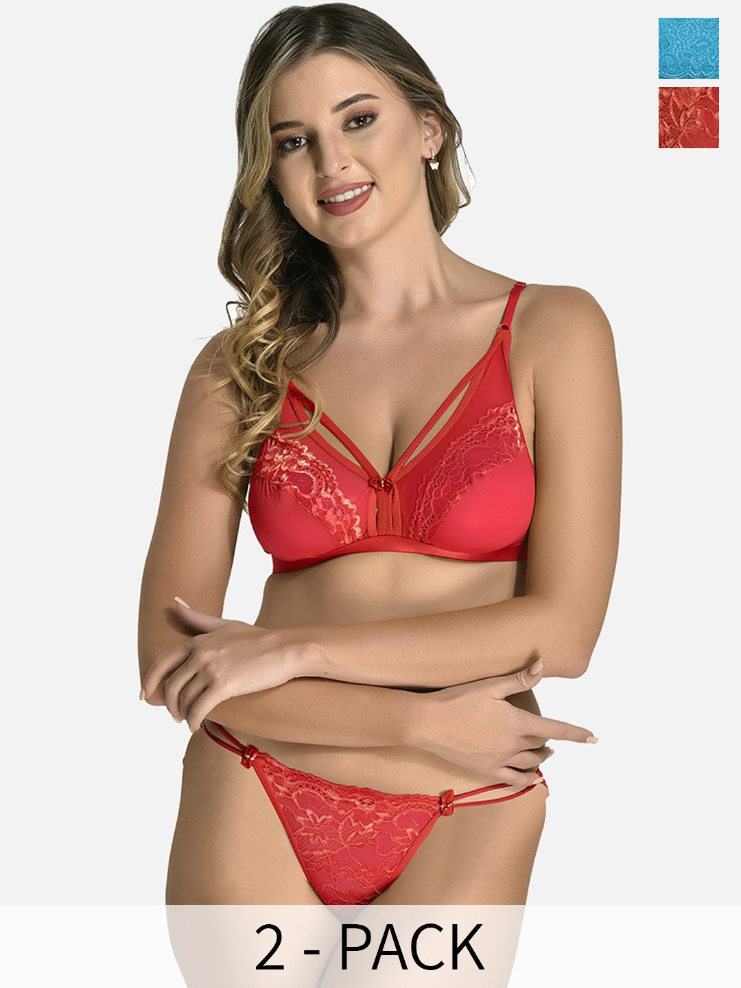 

StyFun Pack of 2 Non Padded Lingerie Sets, Red