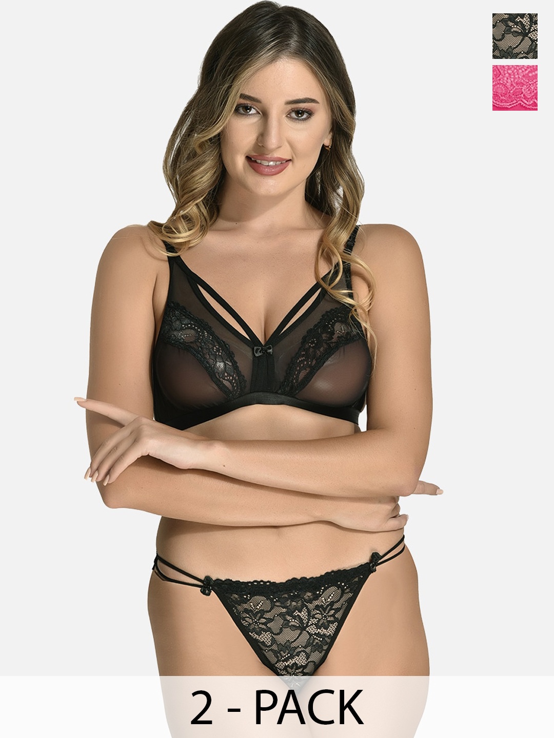 

StyFun Pack of 2 Non Padded Lingerie Set, Black