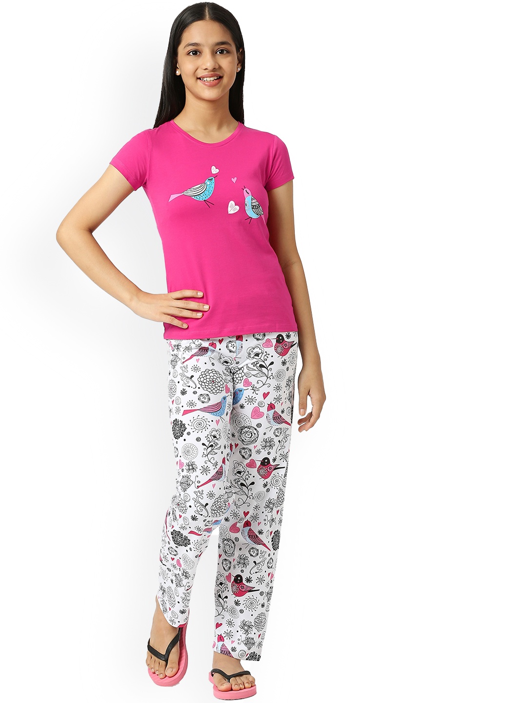 

SINI MINI Girls Printed Night Suit, Pink