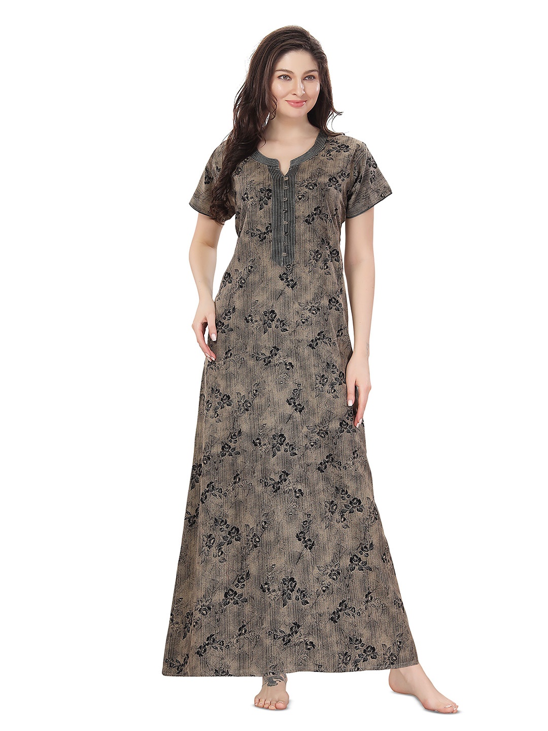 

Soulemo Floral Printed Pure Cotton Maxi Nightdress, Black