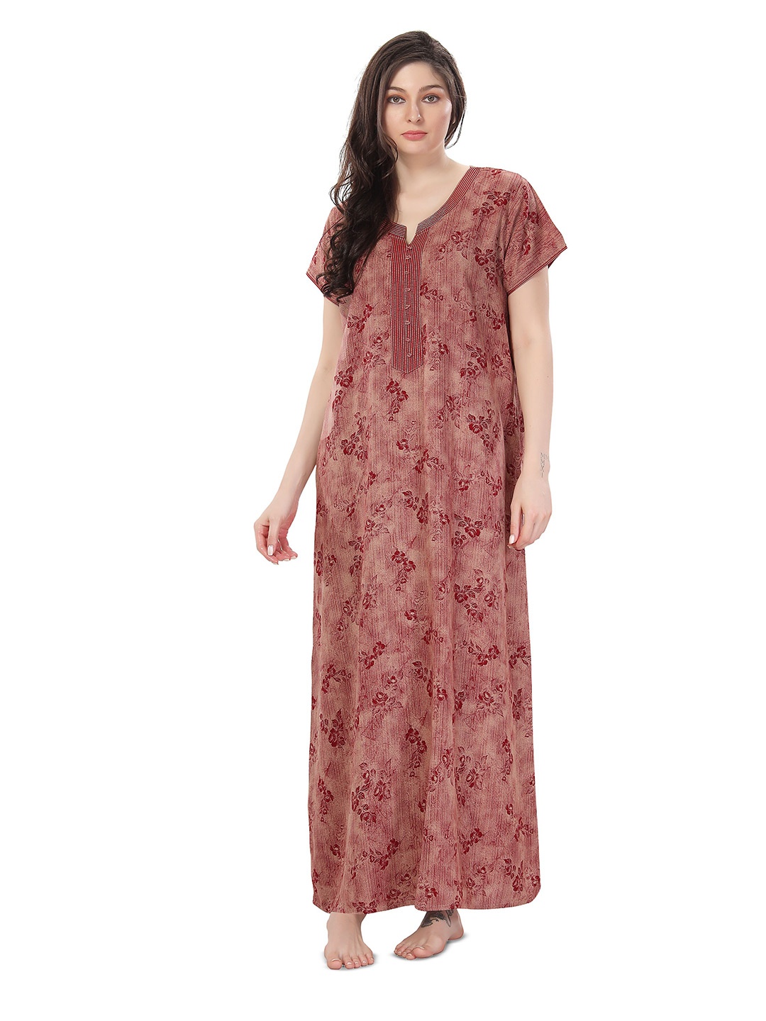 

Soulemo Floral Printed Pure Cotton Maxi Nightdress, Red