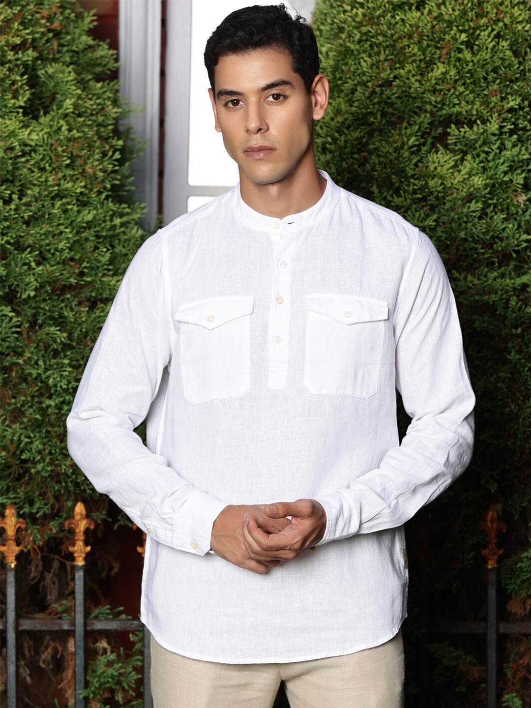 

Thomas Scott Men Premium Cotton Linen Slim Fit Opaque Casual Shirt, White