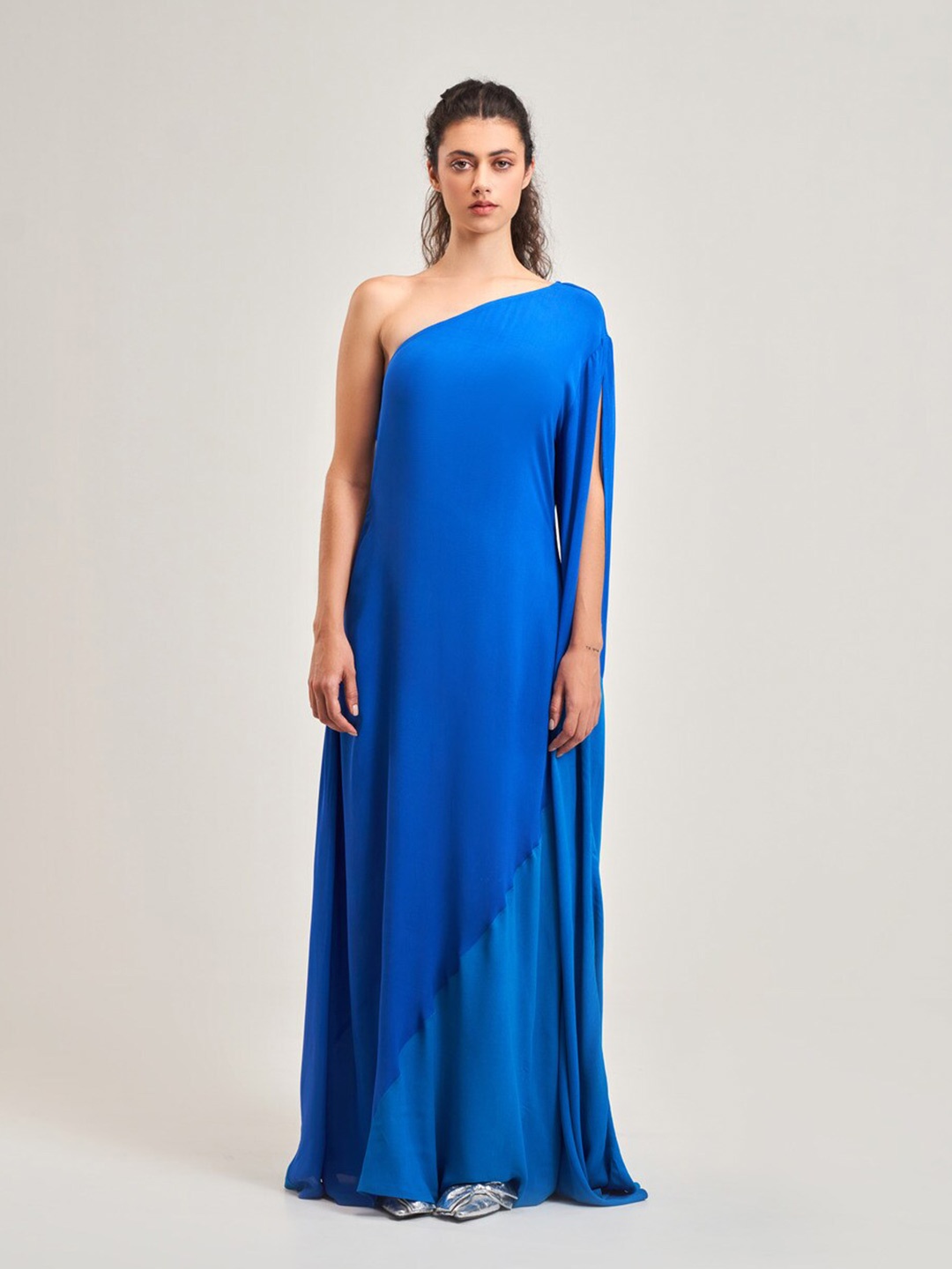 

SOTBELLA One Shoulder Sleeveless Georgette A-Line Maxi Dress, Blue