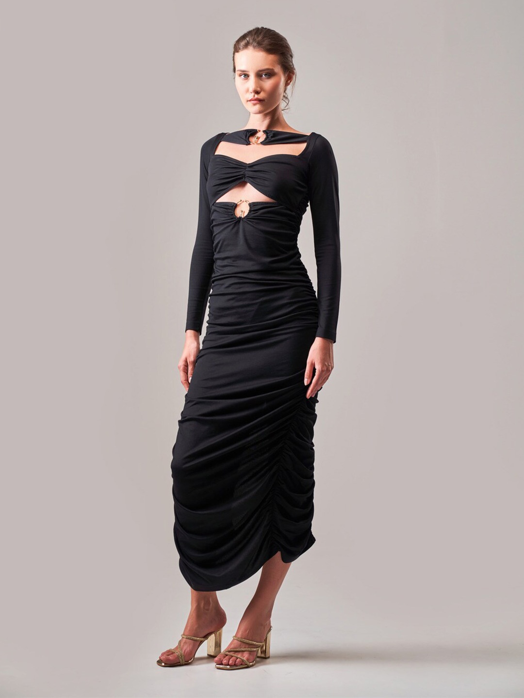 

SOTBELLA Cut-Outs Ruched Maxi Sheath Dress, Black