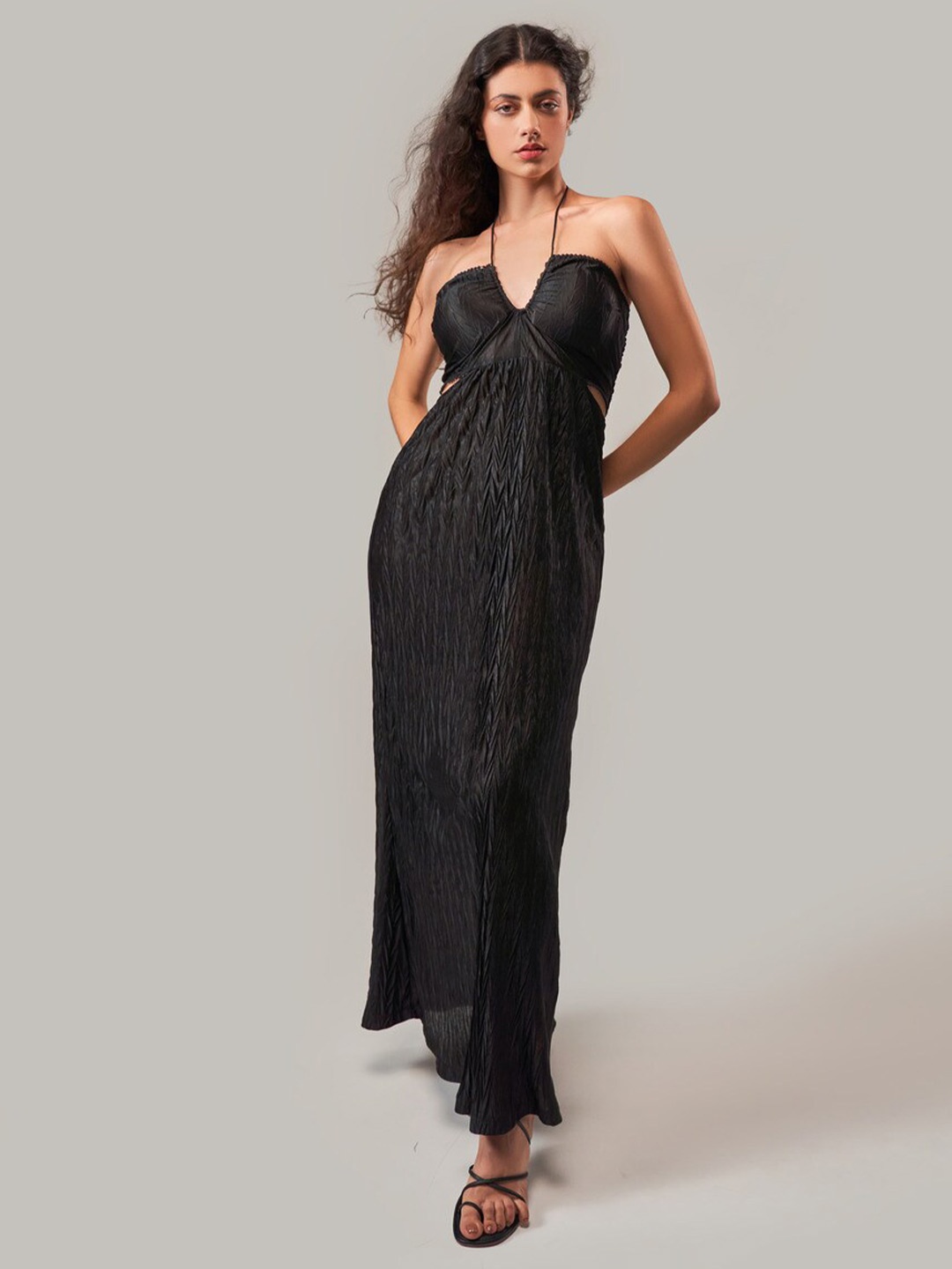 

SOTBELLA Halter Neck Sleeveless Maxi Dress, Black