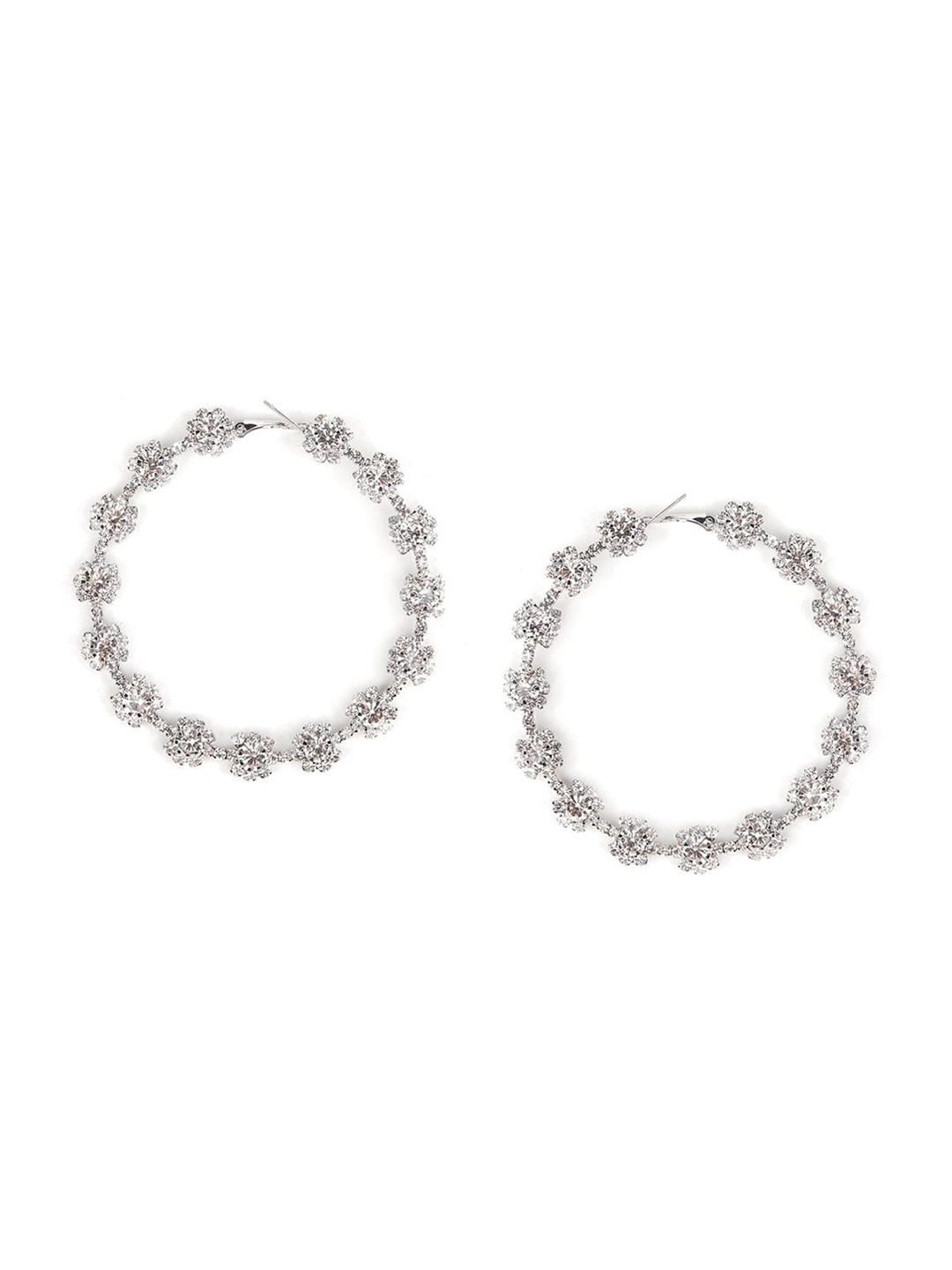

ODETTE Silver-Plated Contemporary Rhinestone Hoop Earrings