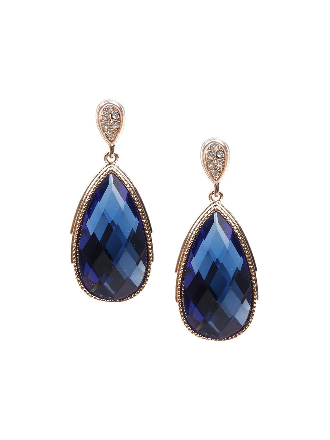 

ODETTE Gold-Plated Rhinestone Stone Studded Teardrop Shaped Drop Earrings