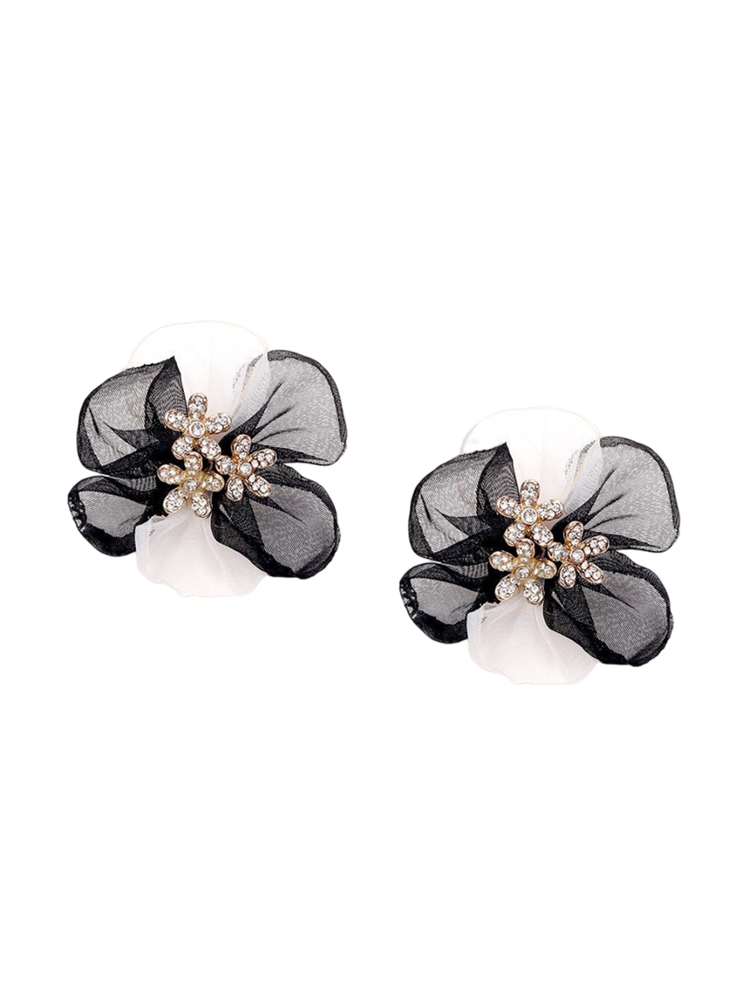 

ODETTE Rhinestone Stone Studded Floral Stud Earrings, Gold