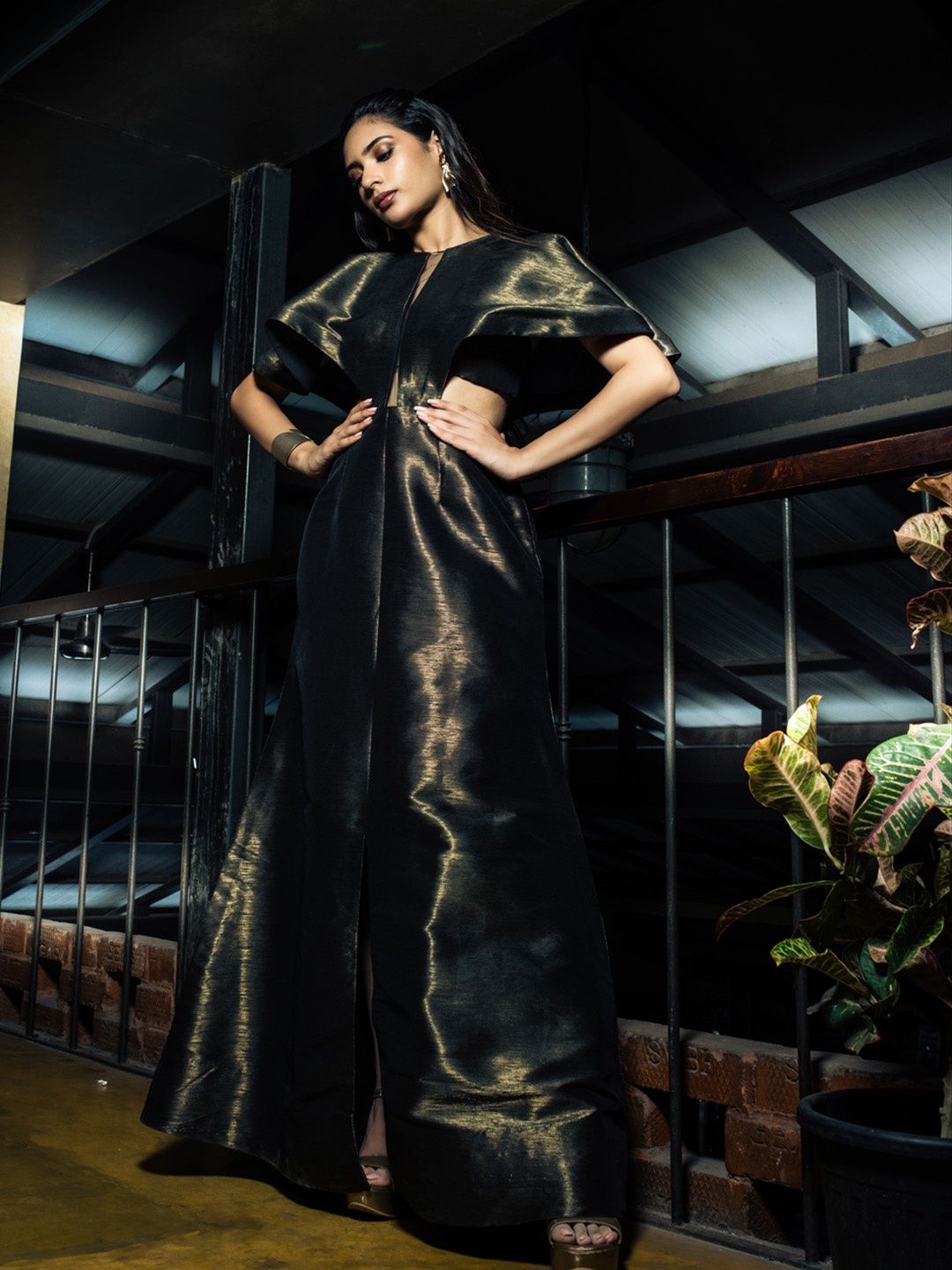 

Sayaanika Round Neck Print Crepe A-Line Maxi Dress, Black