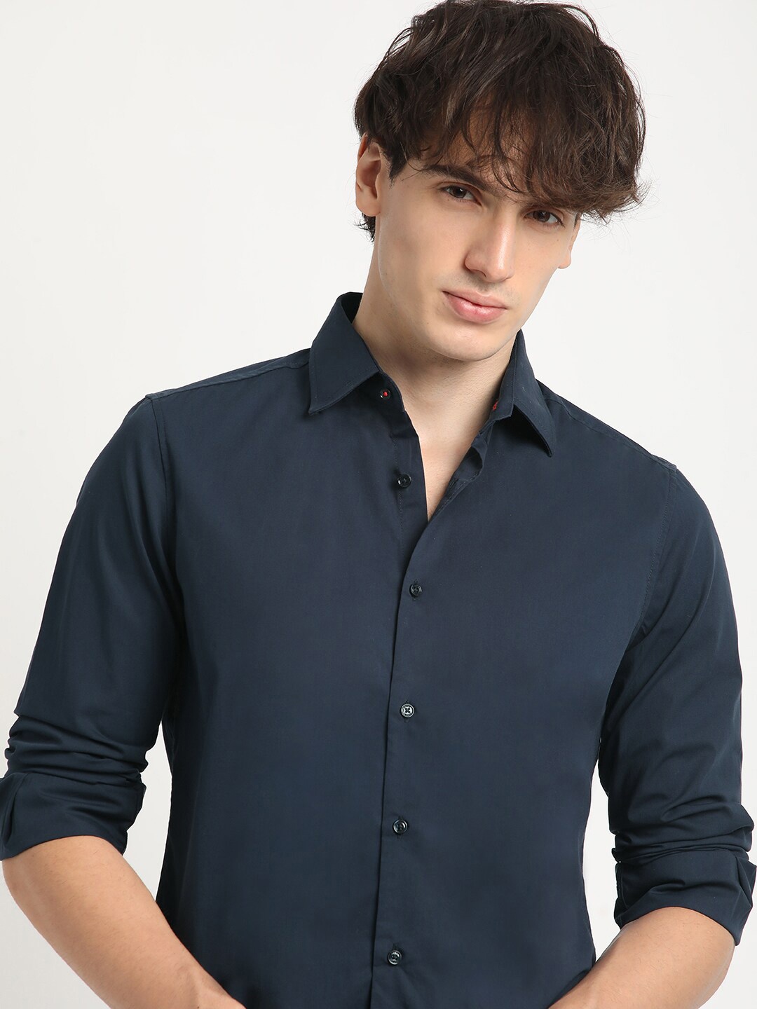 

THE BEAR HOUSE Tailored Fit Long Sleeves Spread Collar Cotton Opaque Formal Shirt, Blue