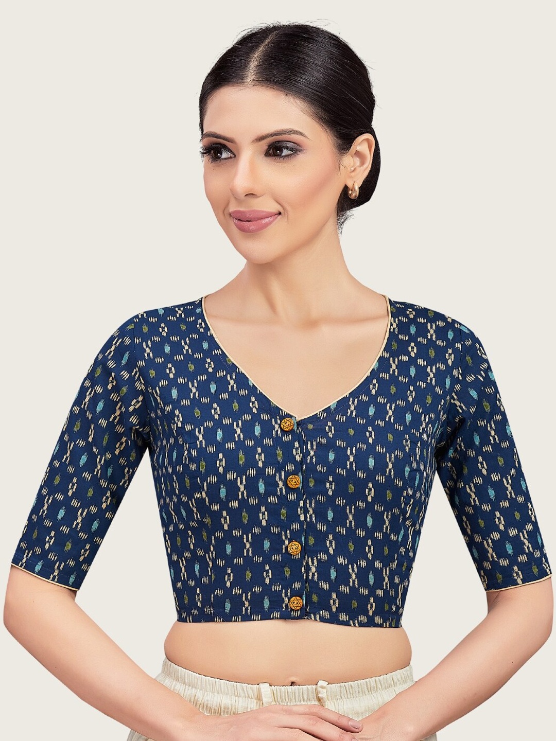 

Studio Shringaar Ikat Printed Cotton Saree Blouse, Blue