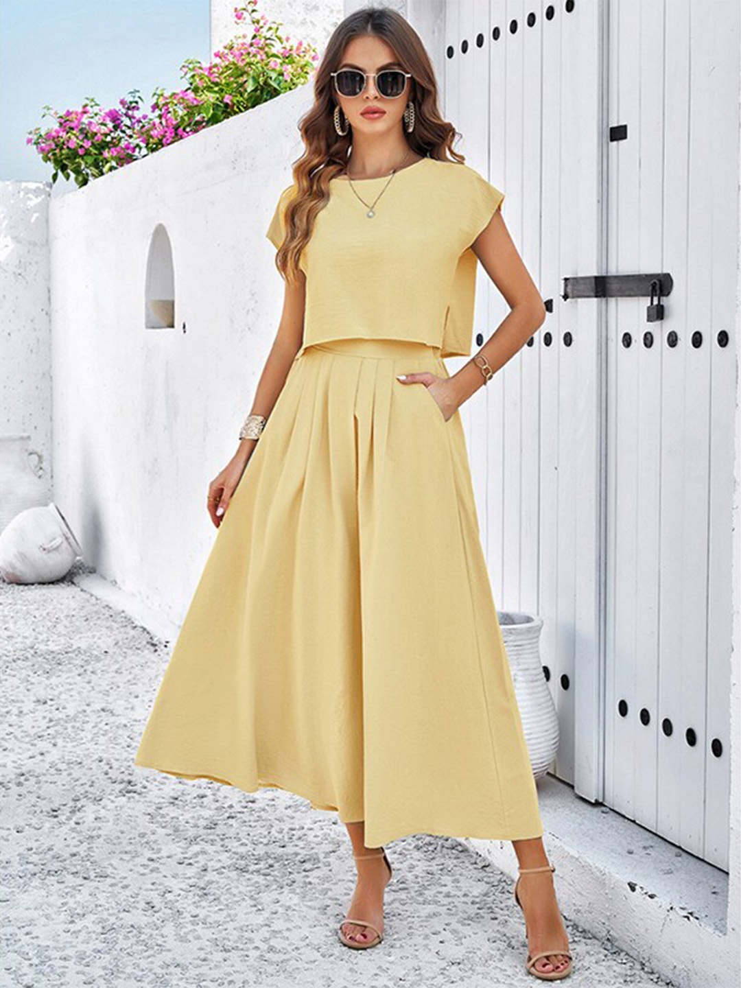 

StyleCast x Revolte Crop Top and Skirt, Yellow