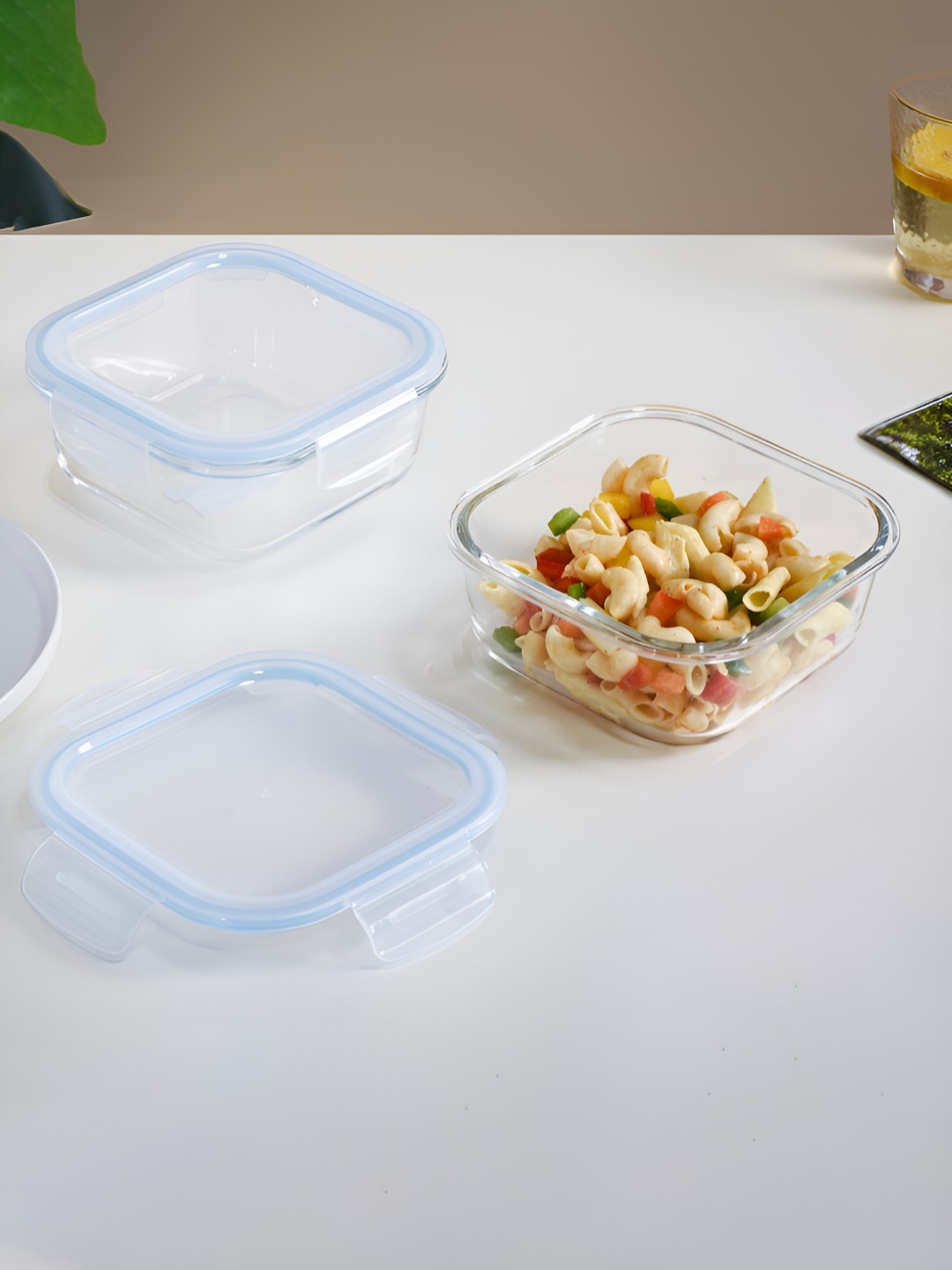 

Nestasia Transparent & Blue 2 Pieces Microwave Safe Glass Lunch Boxes 800 ml