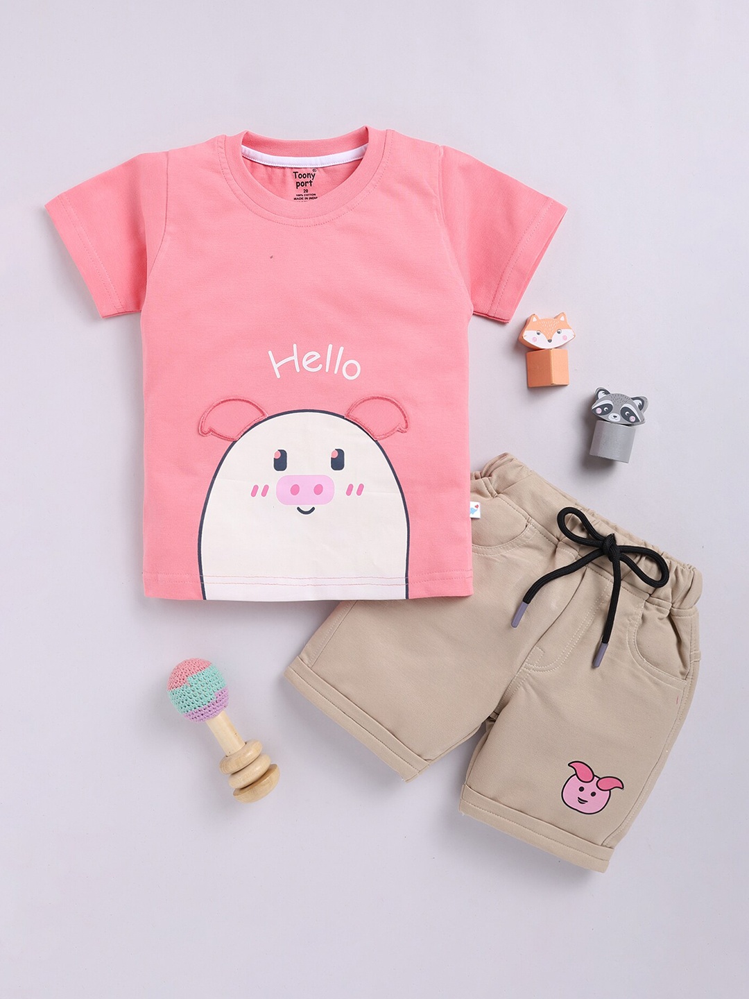 

Toonyport Unisex Kids Printed T-shirt with Short, Pink