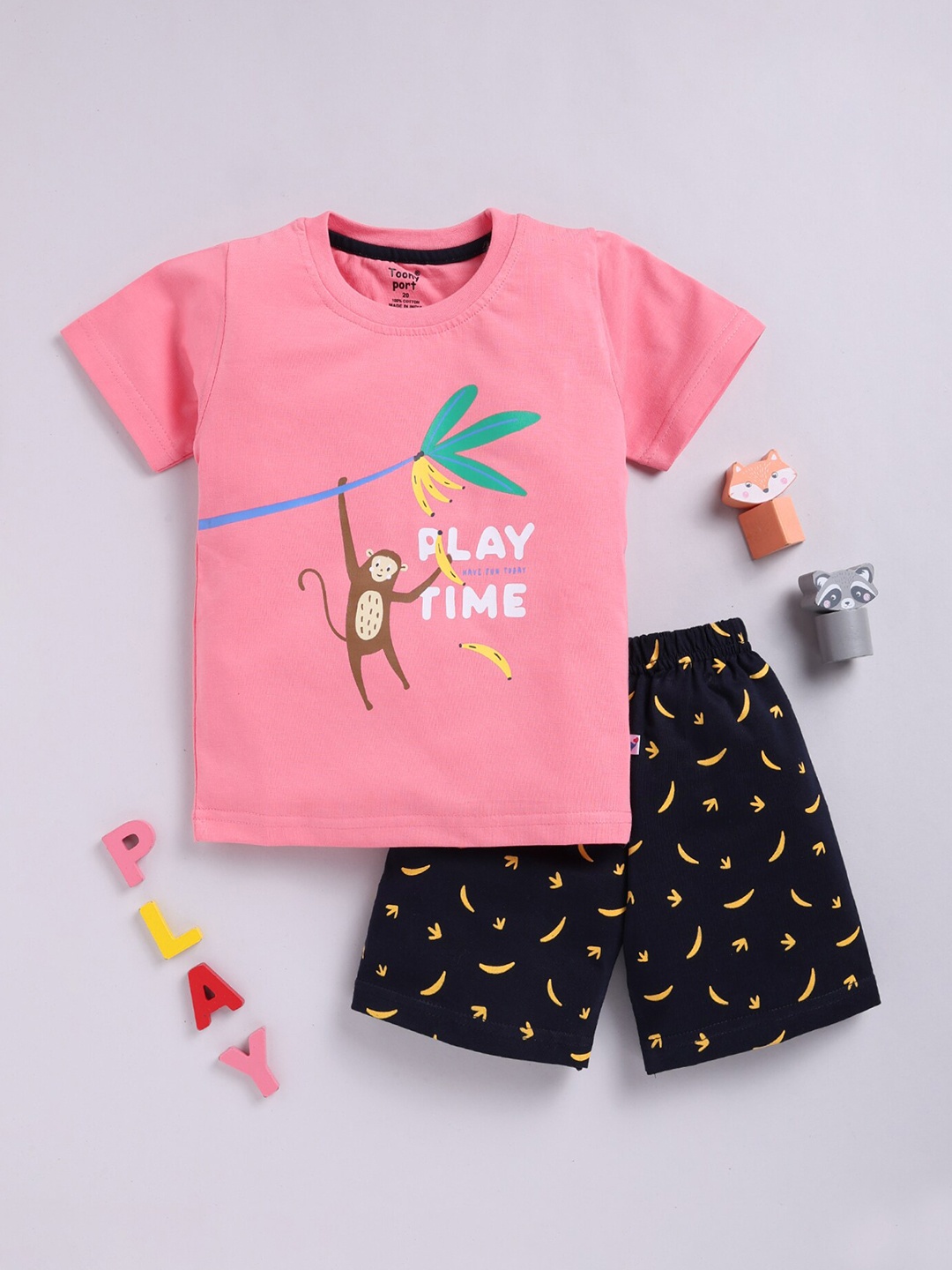 

Toonyport Boys Printed T-shirt with Short, Pink