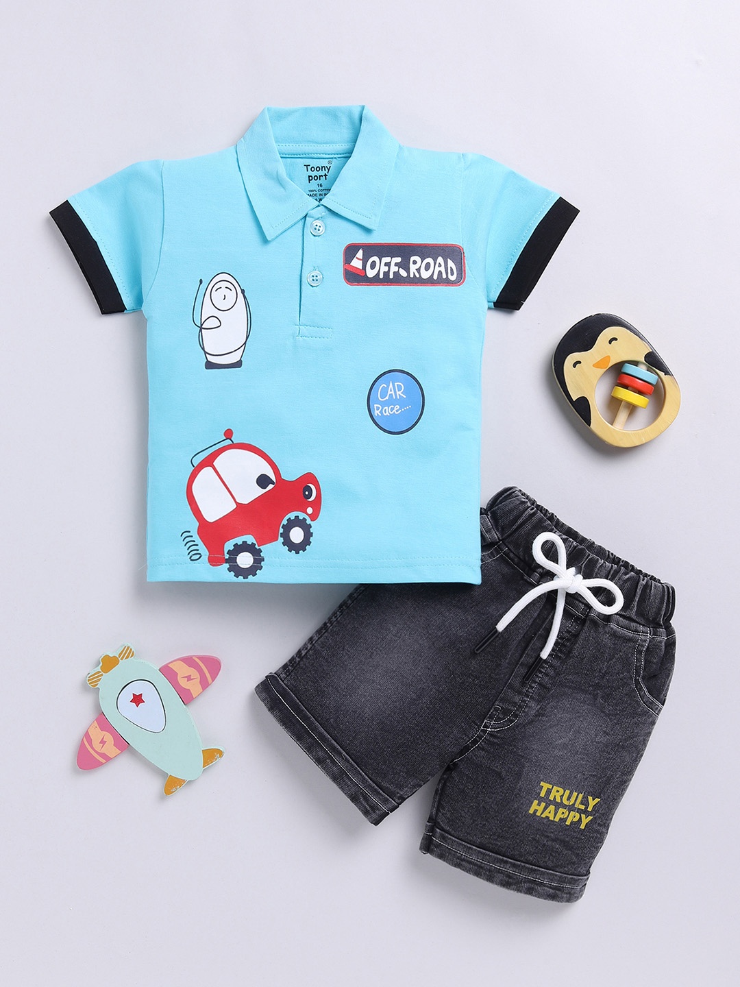 Toonyport Boys Printed T-shirt with Short, Blue