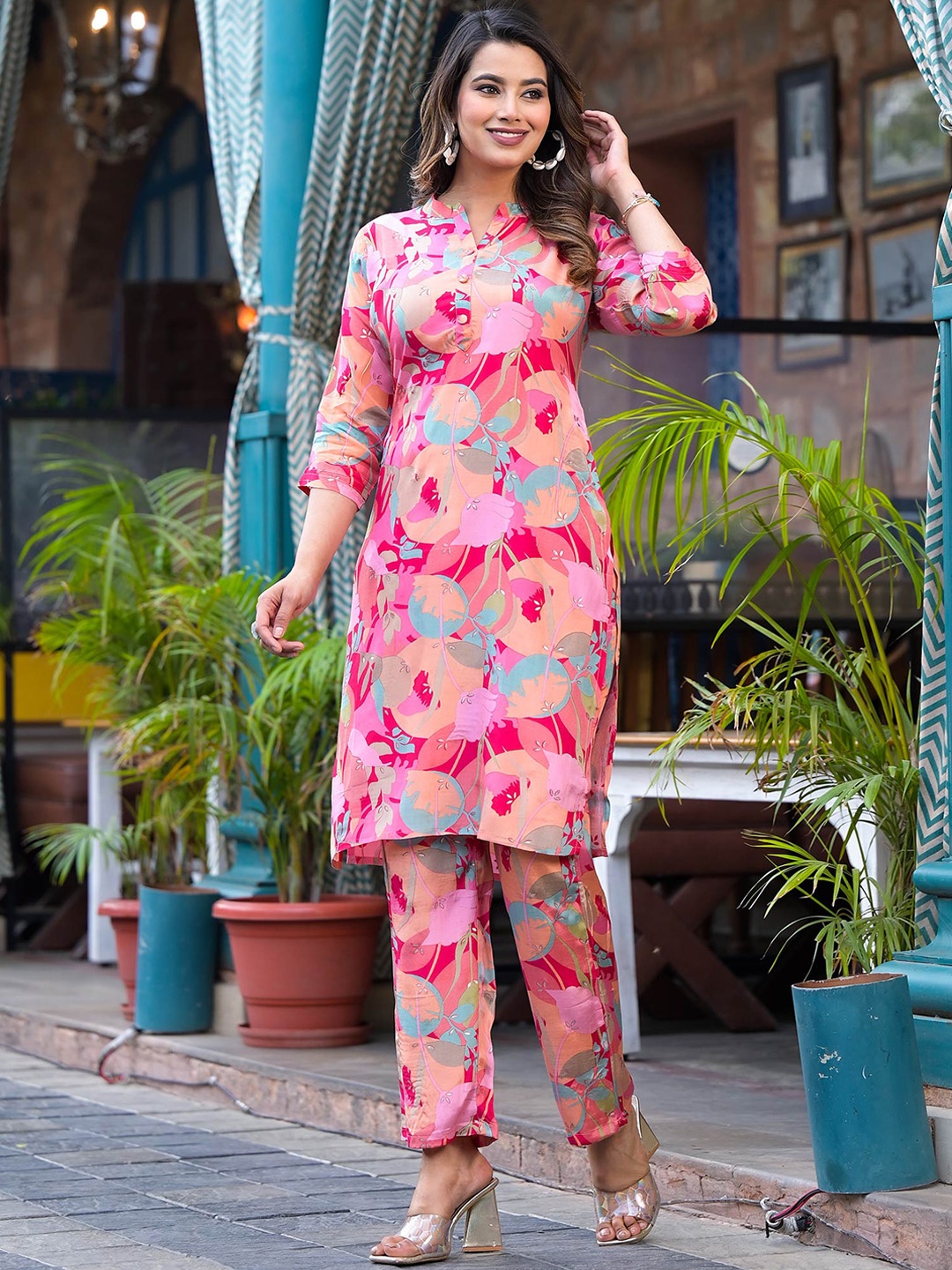 

Peachmode Floral Printed Regular Pure Cotton Co-Ord Set, Pink