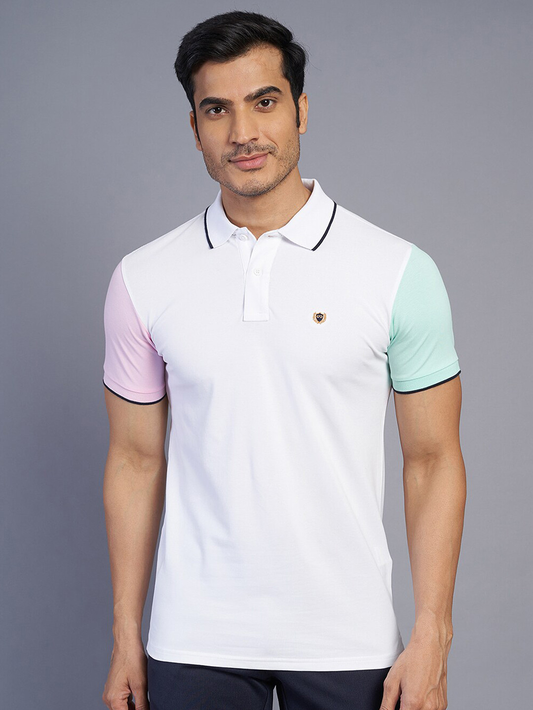 

JADE BLUE Polo Collar Pure Cotton Slim Fit T-shirt, White