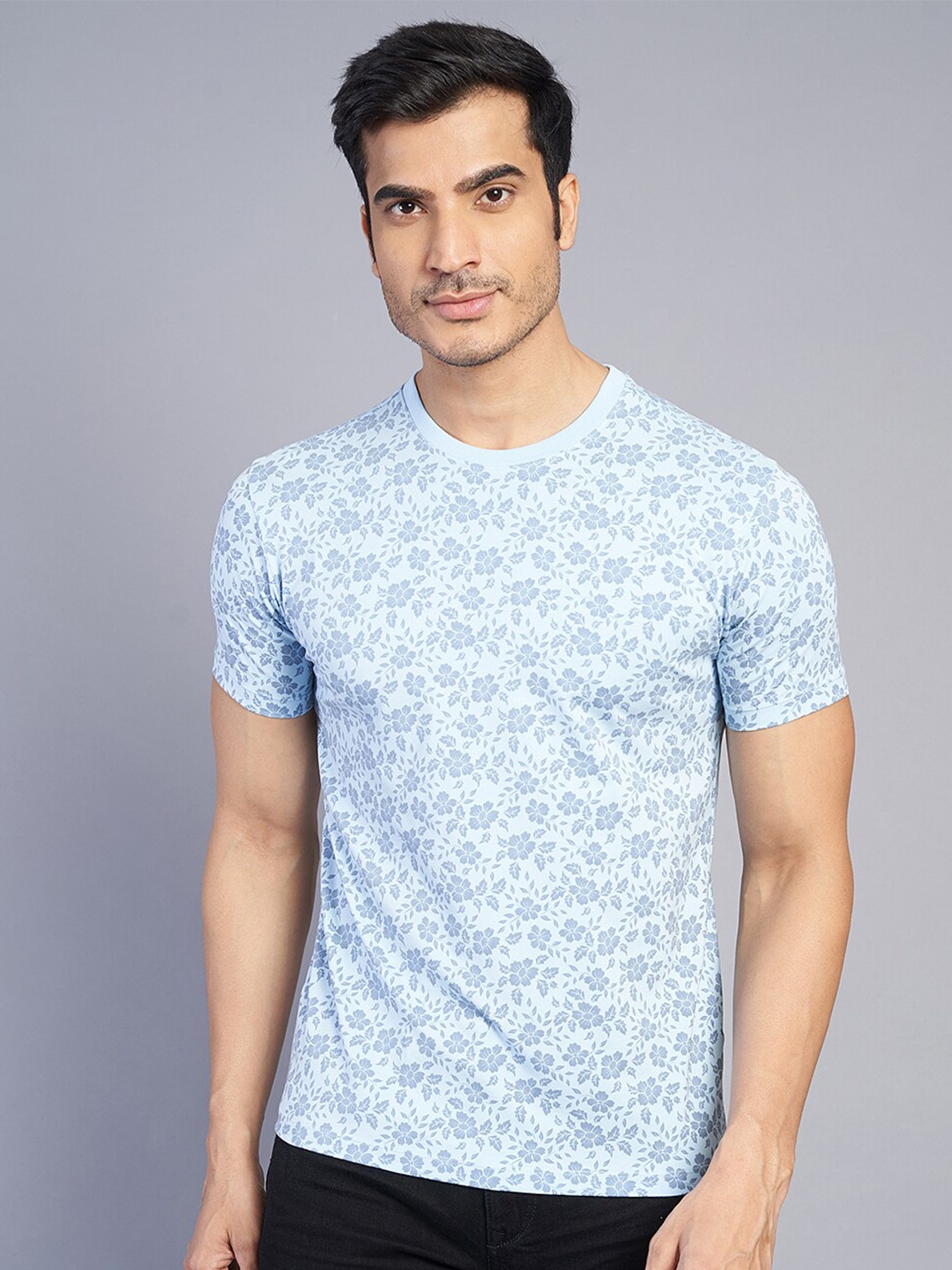 

JADE BLUE Floral Printed Pure Cotton Slim Fit T-shirt