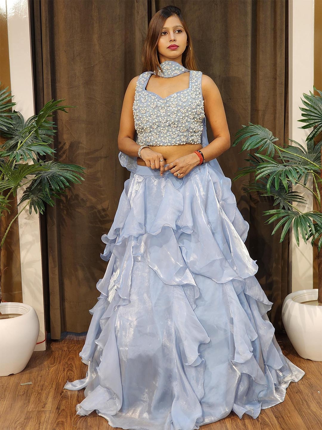 

Durga clothing Embellished Ready to Wear Lehenga Choli With Dupatta, Blue